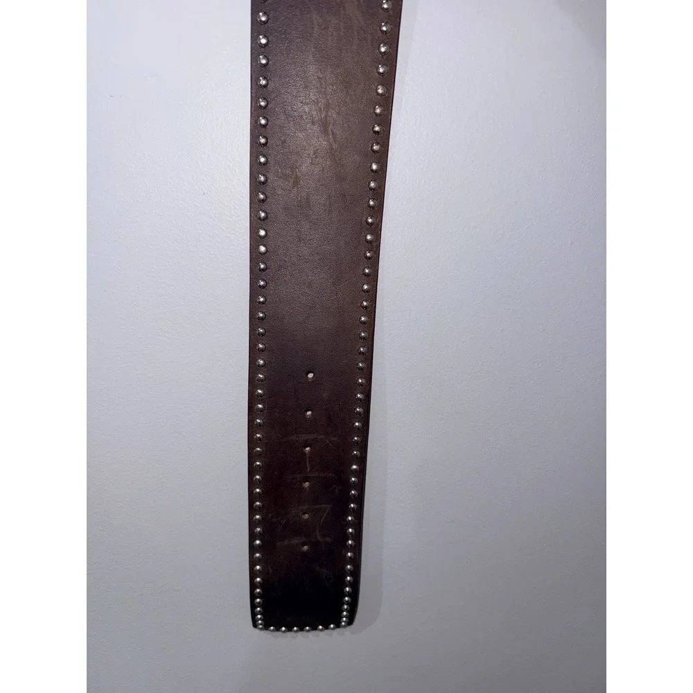 Vintage Ultra Wide Brown Belt Silver Studded Statement Waist‎ Cinch 39